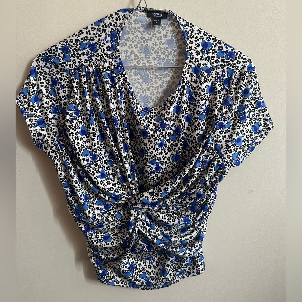 Express Women's Floral Print Blouse in Blue and Black